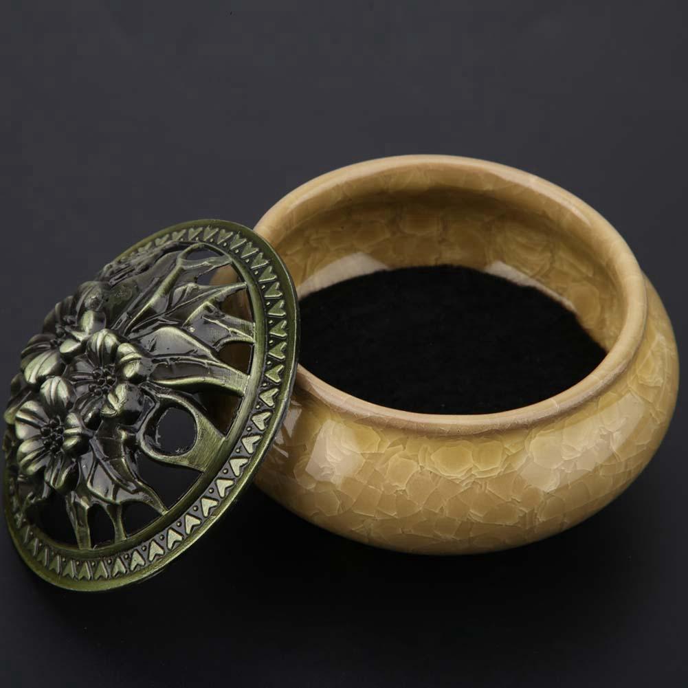 Keramisk Røkelsesbrenner Issprekker Røkelseskar Røkelsesholder Hjem Tehus Dekor(Amber gul)