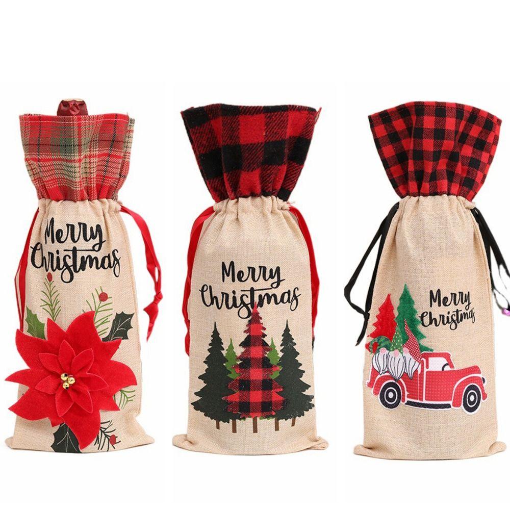 Flower Wine Bottle Set Drawstring Wine Pouch Gifts Party Supplies Christmas Bottle Cover  Friend
