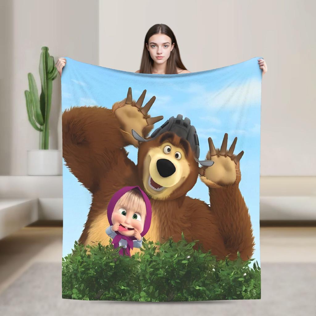 Warm BlanketKids Camping M-Mashas and B-Bears Throw Blanket Flannel Bedspread For Bedroom Graphic Sofa Bed Cover