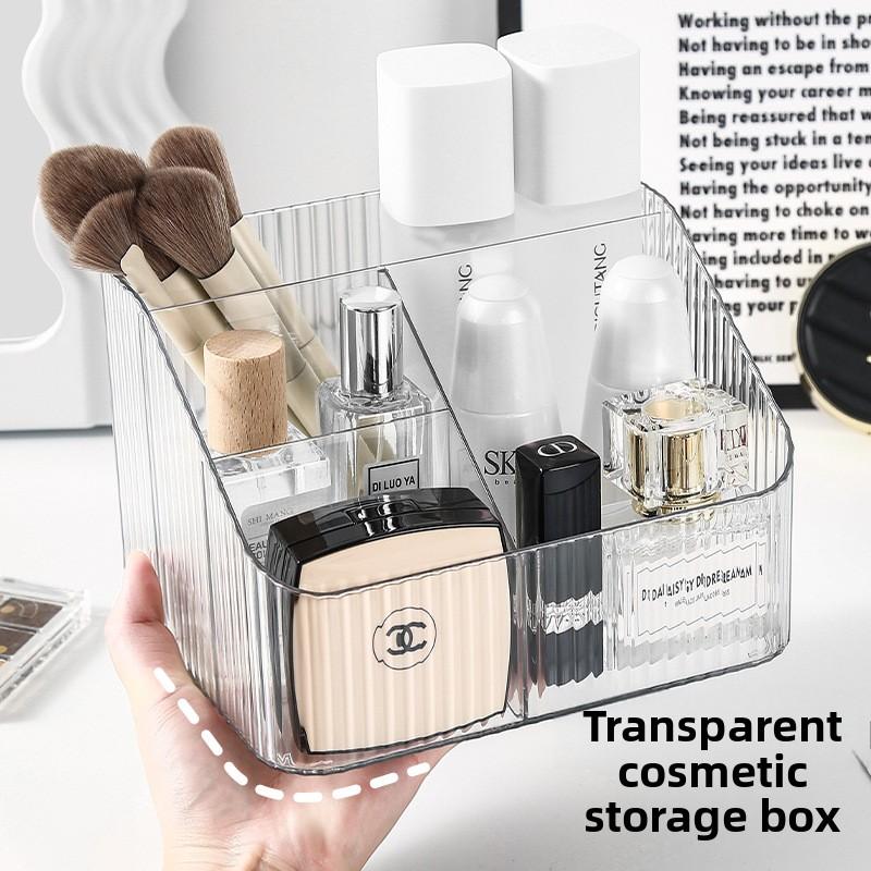 Transparent Desktop Storage Box, Cosmetics Organization Box, Compartments for Storing Lipstick, Makeup Brushes, Pen Holders, and Shelves