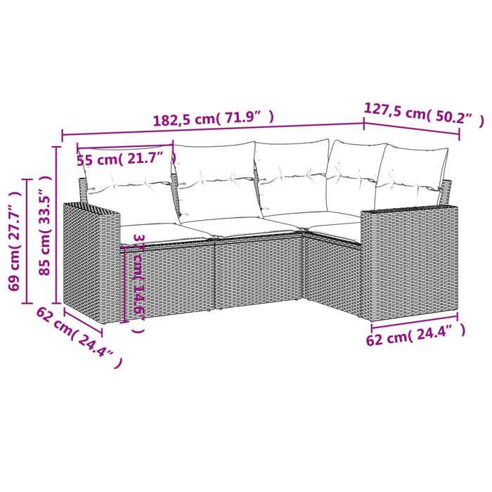 VidaXL Salon de Jardin avec Coussins 4 pcs, Canapés de Terrasse, Ensemble de Meubles de Patio, Mobilier d'Extérieur, Noir 3218896
