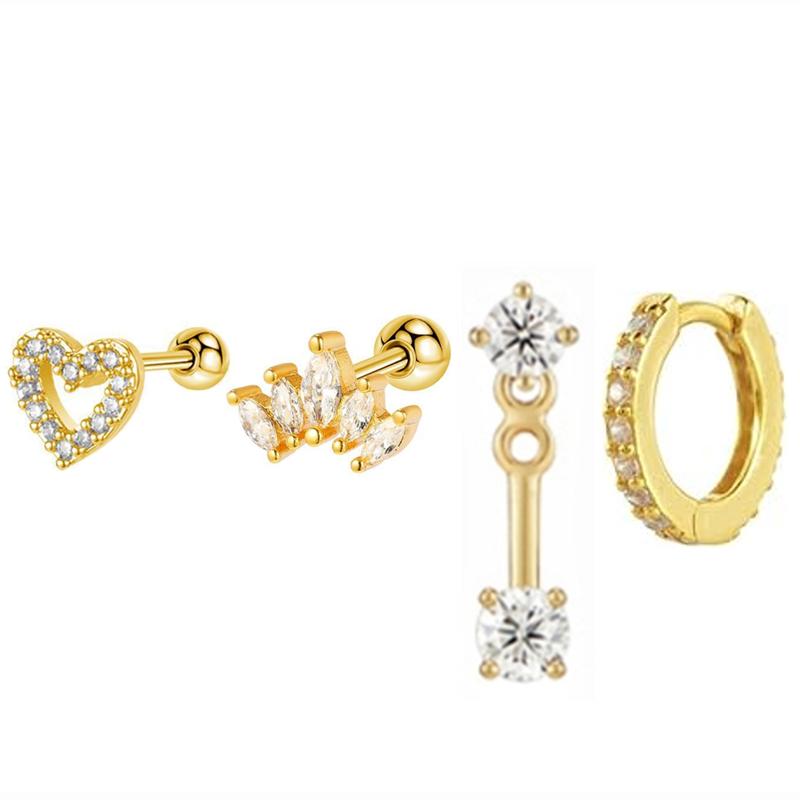 Set de 4 Pendientes Aro Huggie Circulares de Acero Inoxidable para Mujer Color Dorado Único Pendiente de Flor con Circonita Joyería para Piercing