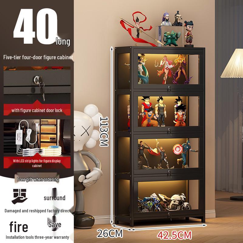 Acrylic Lockable Display Case with LED Lights for Figurines and Models, Dustproof Transparent Stand