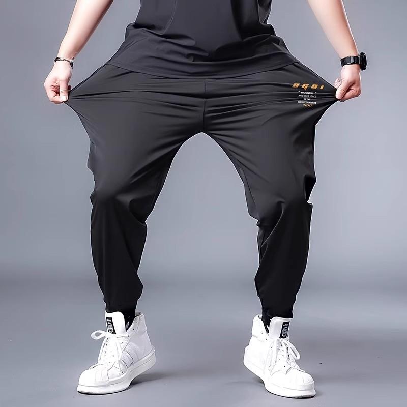 Men's Oversized Casual Trousers Loose-Fit Plus Size Long Trousers Summer Ice-Silk Cooling Sports Trousers Cuffed Trousers