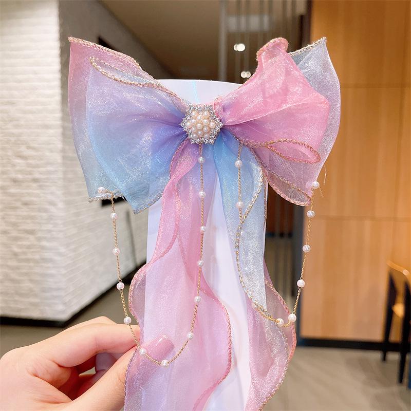 Rainbow Bow Braided Hair Clip for Girls - Cute Hair Accessory with Ribbon Hairpin