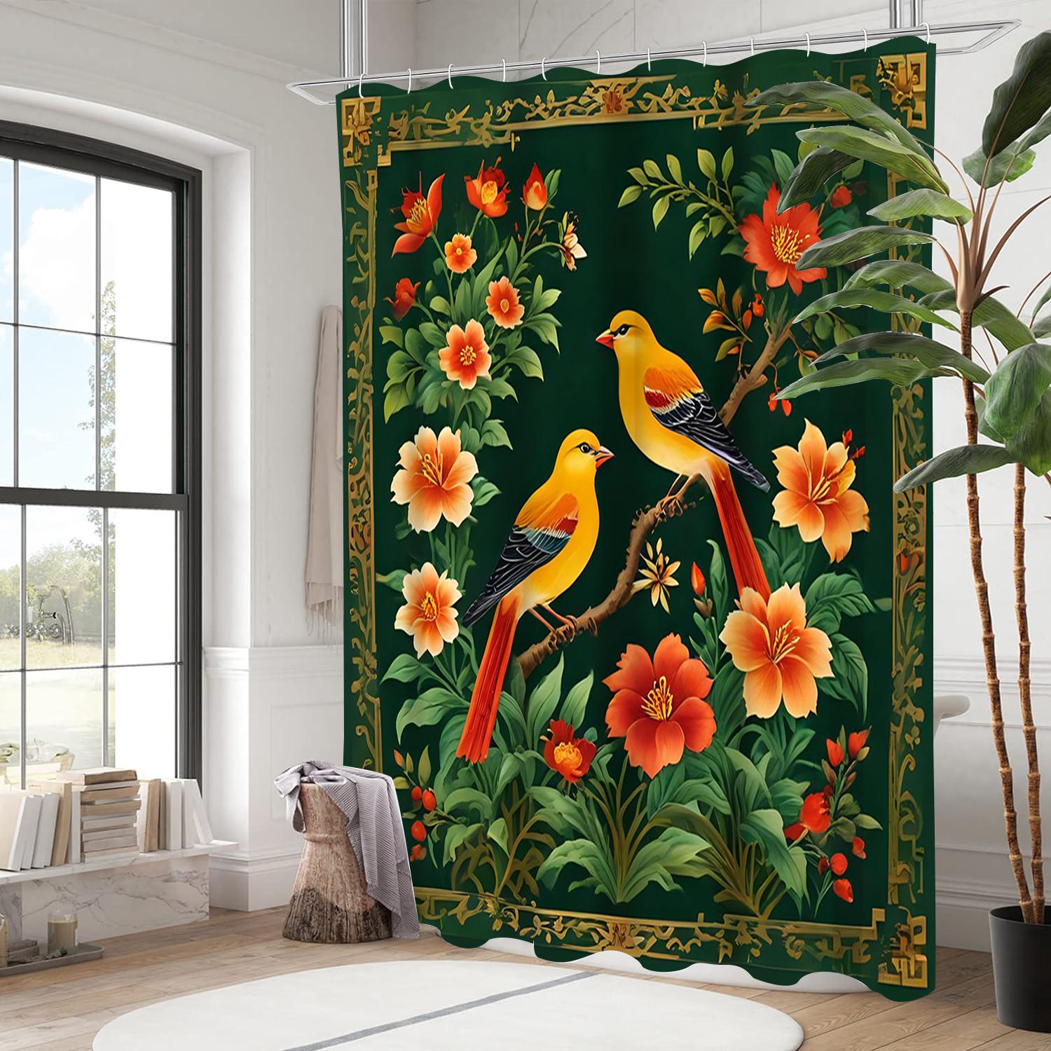 

National Style Floral Bathing Curtain Bathroom Letters Shower Curtain Waterproof With 12 Hooks Fishes Home Deco Free Ship W60H190(CM)-1 Pcs