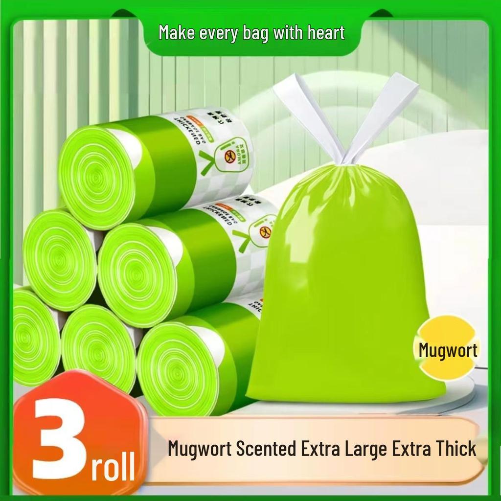 Mugwort Mosquito Repellent Extra-Thick Drawstring Garbage Bags - Medium & Large Sizes for Kitchen Waste