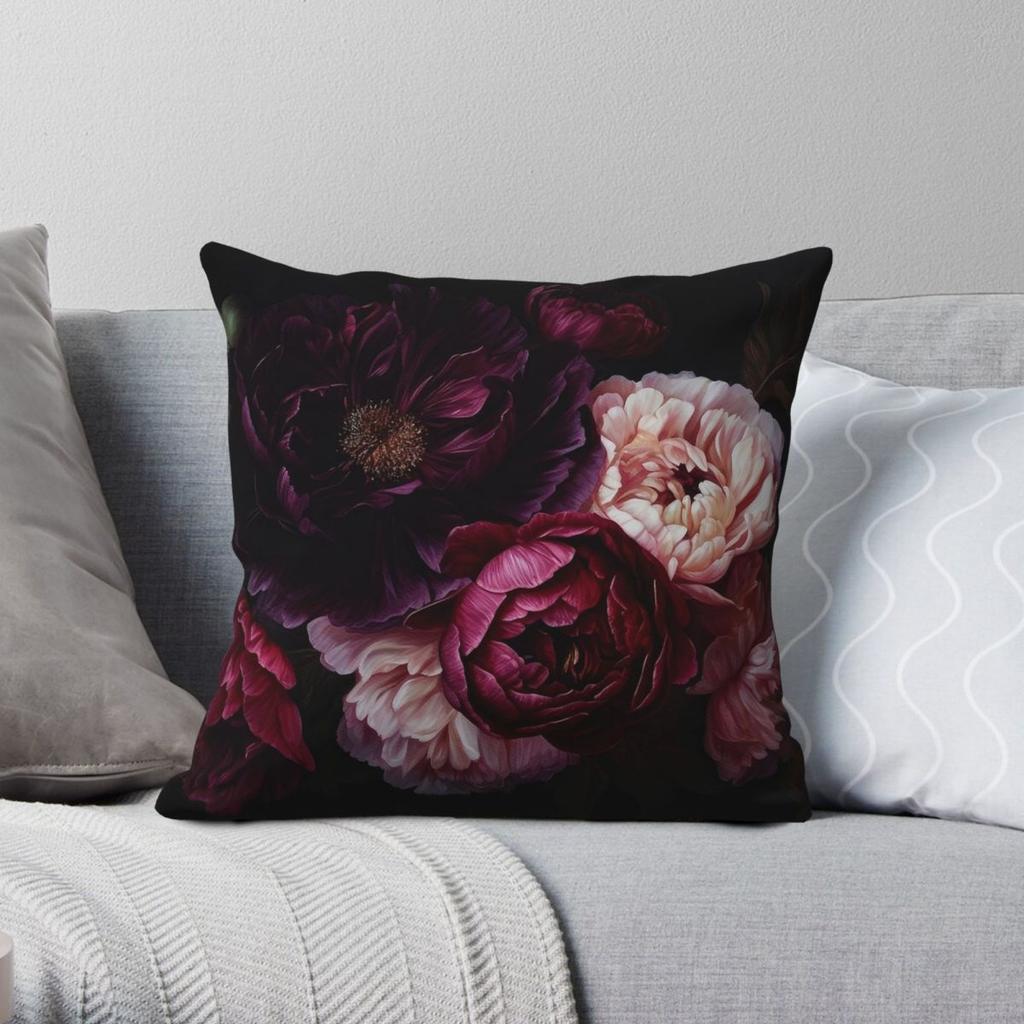 Baroque Maximalism Night Peonies Square Pillowcase Polyester Linen Velvet Pattern Zip Decor Pillow Case Home Cushion Case