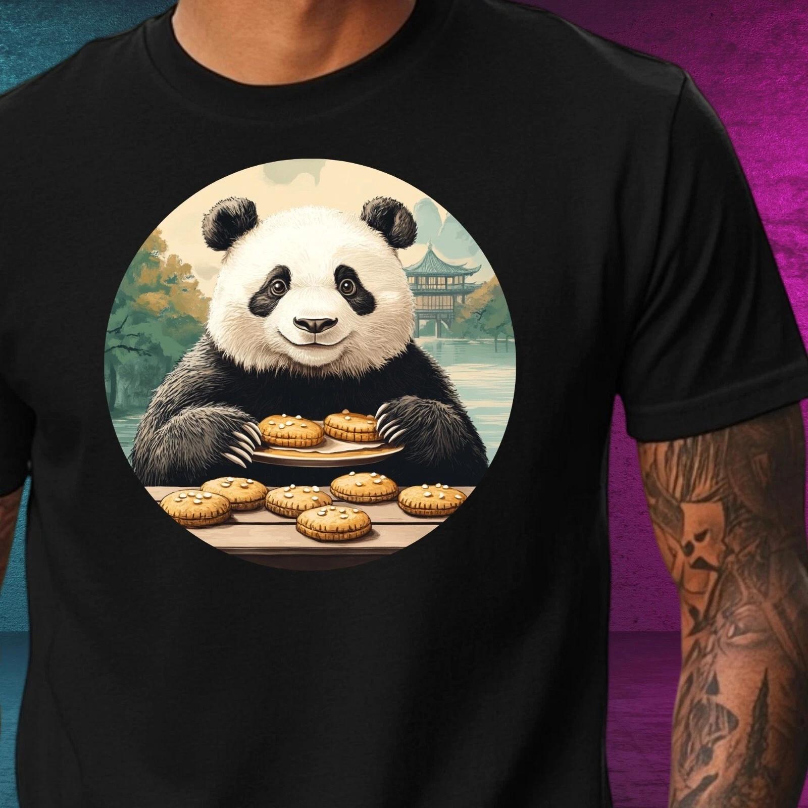 T-Shirt Herren Panda mit Keksen Motiv Baumwolle Größe XS bis 5XL XS