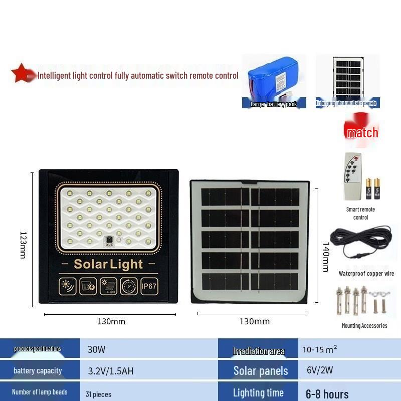Solar Powered Outdoor Floodlight with Remote Control
