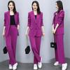Women's Spring and Fall Temperament Thin Professional Suit Plus Size Long-sleeved Suit Jacket + Wide Leg Pants Two-piece Set
