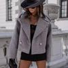 Women Fashion Winter Warm Comfortable Long Sleeve Tailored Collar Solid Color Woolen Coat Outerwear