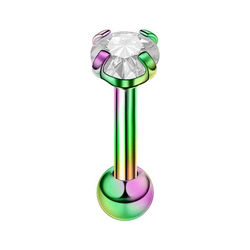 Stainless Steel Cubic Zirconia Stud Earrings - Round Four-Claw Cartilage Piercing Jewelry