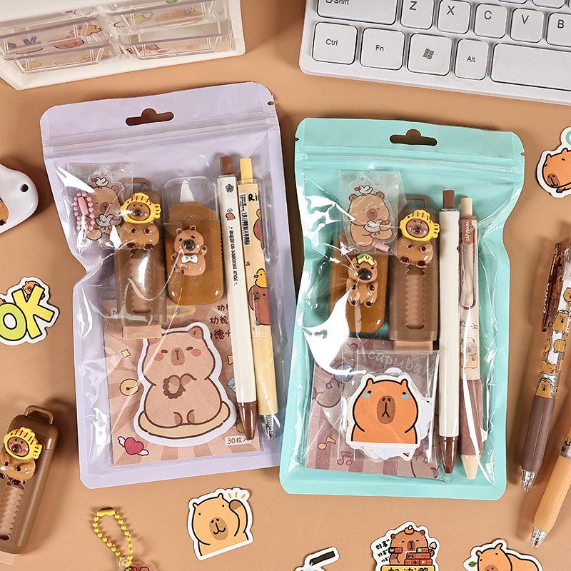 Capybara Stationery Set For Kids Gift Pens Stickers Utility Knife Stationery Gift Box Back To School Learning Birthday Gift