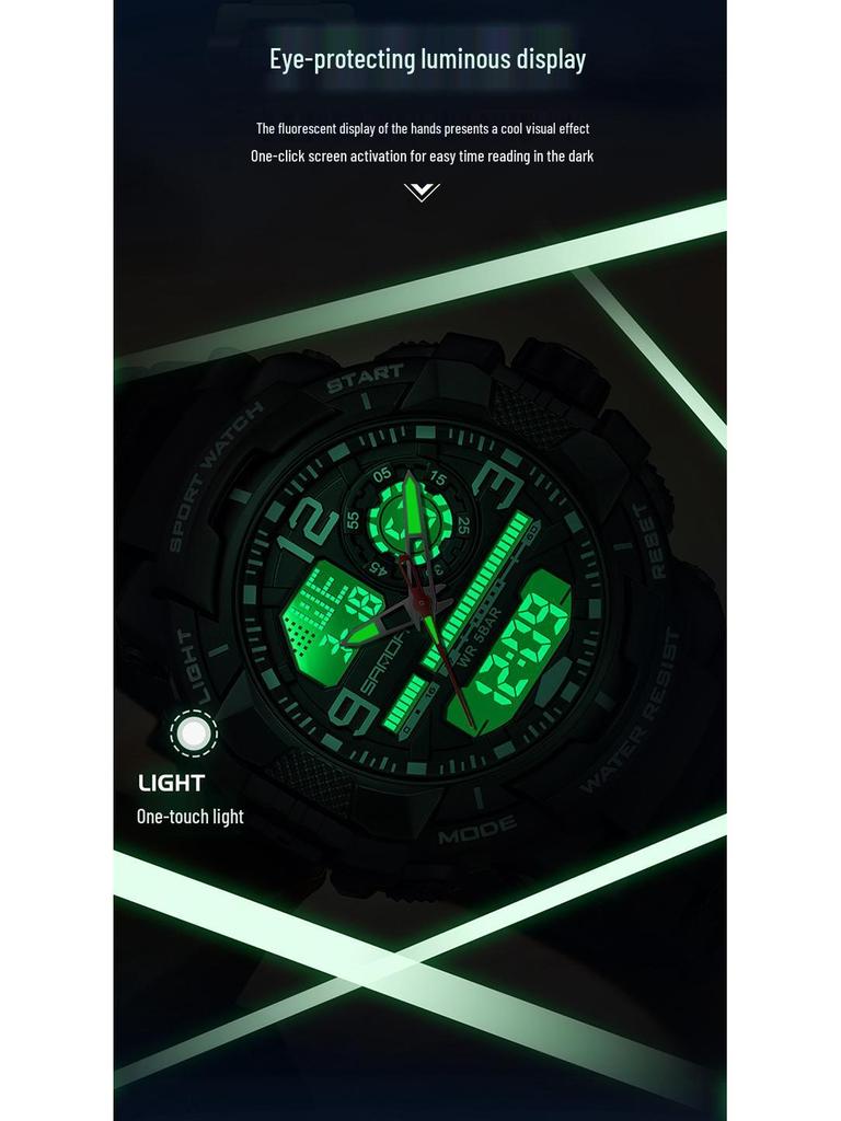 Sanda Çok Fonksiyonlu Kronograf Su Geçirmez Spor Saati Gençler için Çift Ekranlı
