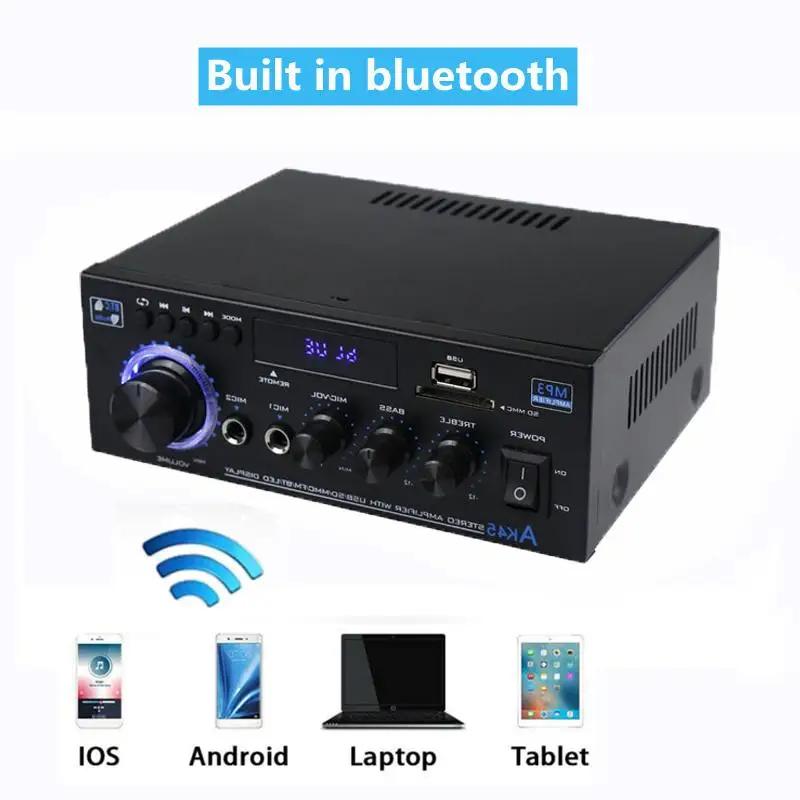 AK45 800W Hjemmestrømforsterker 2-kanals Bluetooth 5.0 Mini Hifi Digital Stereo Lydforsterker Støtte FM USB SD Mic-inngang