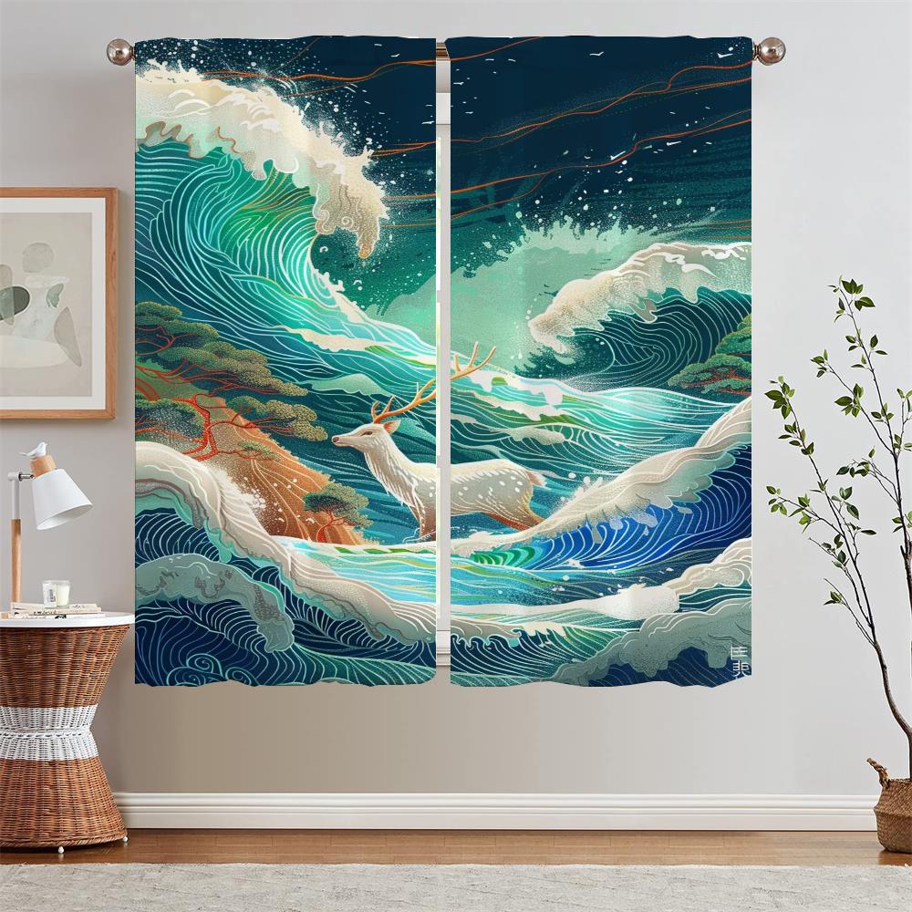 

12-2 Шторы Шторы Рождественские Шторы для Спальни Тюль на Кухне Шторы 2 Части Окна Затемнение Раздел Кудри Щупальца W50xH70cmx2pcs-CL