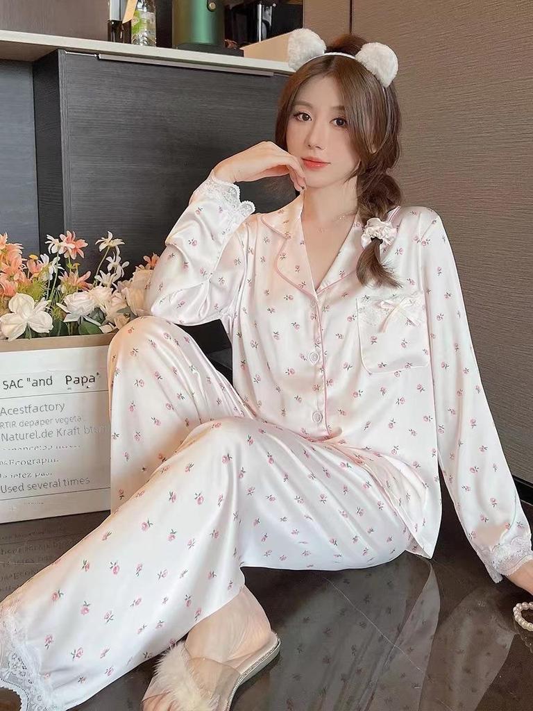 Women's Silk-Blend Pajama Set - Long Sleeve, Lightweight, Spring/Autumn 2023 Style