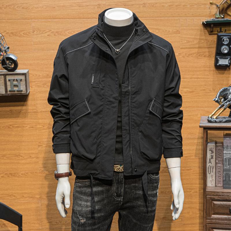 

Trendy jacket men s jacket casual tooling trench coat slim spring and autumn black jacket Korean version trendy coat M recommends 85-50kg