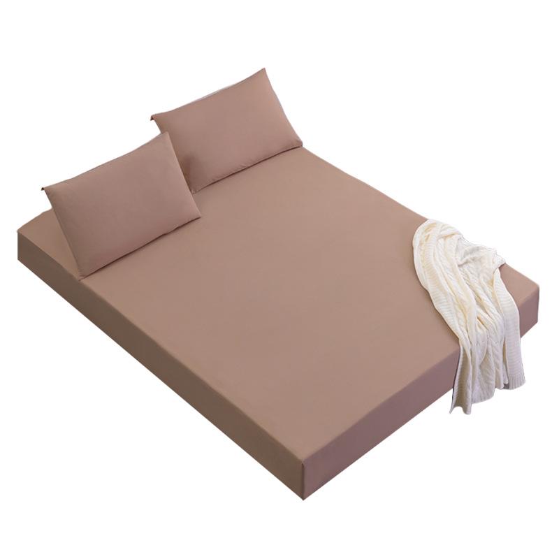 Solid Color Dustproof Fitted Bed Sheet & Pillowcase Set - Machine Washable, Protective Mattress Cover (3-Piece Set)