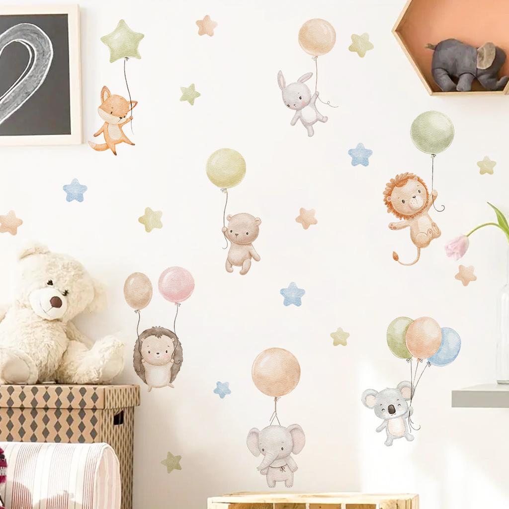 Little Animals Balloon Wall Sticker Living Room Bedroom Kids Room Kindergarten Wall Decoration Self-Adhesive