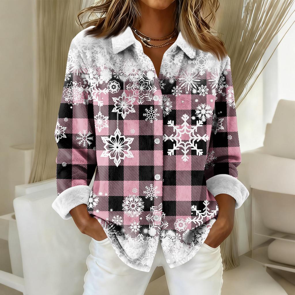 Camicia da donna, camicetta, stampa, bottoni, manica lunga, casual, basic, colletto, regolare