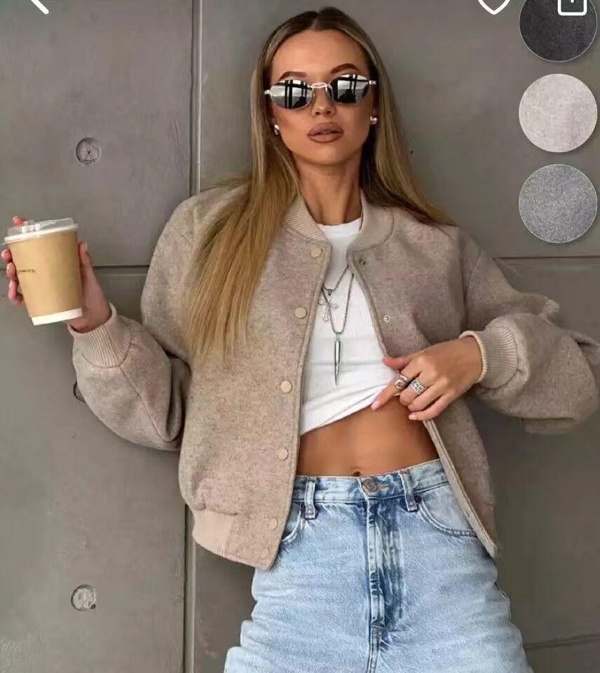 Women's 2024 Tweed Bomber Jacket - Long Sleeve, Casual, Autumn/Winter