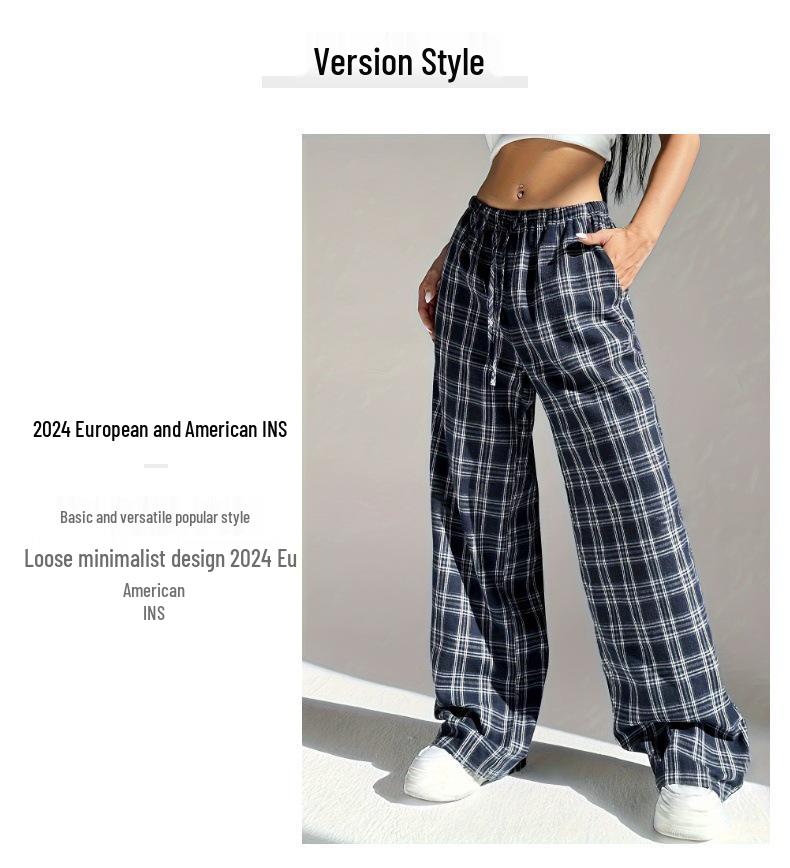 2024 Autumn/Winter Women's High-Waisted Plaid Wide-Leg Pants - Perfect for Back-to-School, Christmas, and Daily Wear
