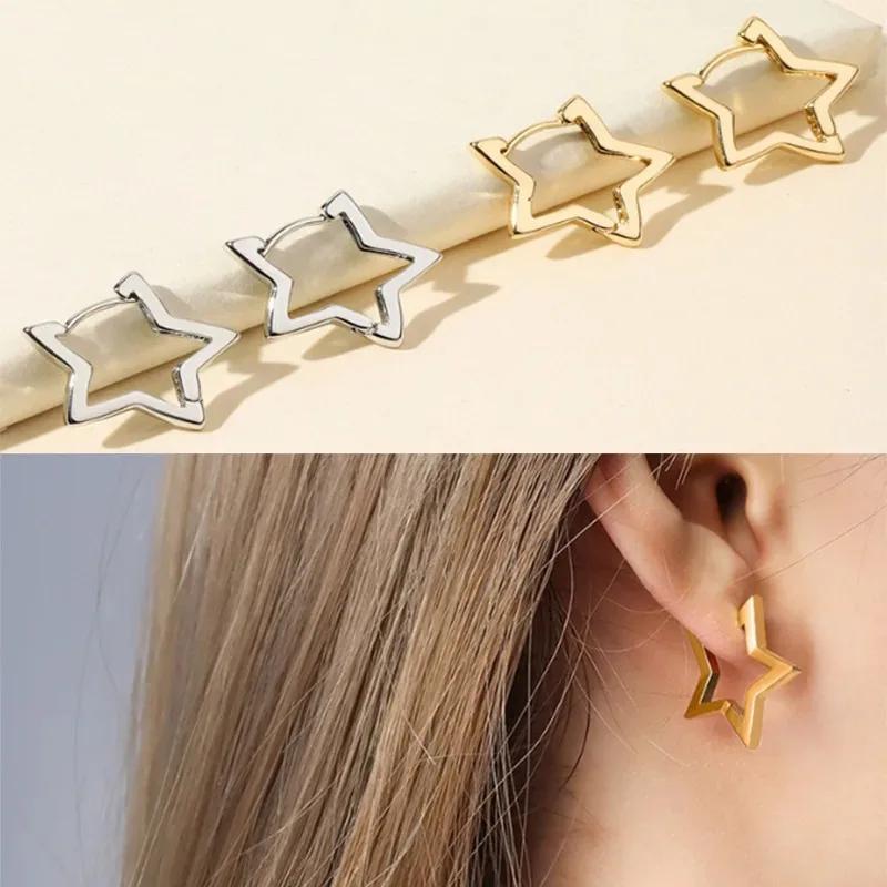 Geometric stars Earrings For Women Stainless Steel Star Hoop Earring Girl Zircon Gift Charm Hypoallergenic Accessories