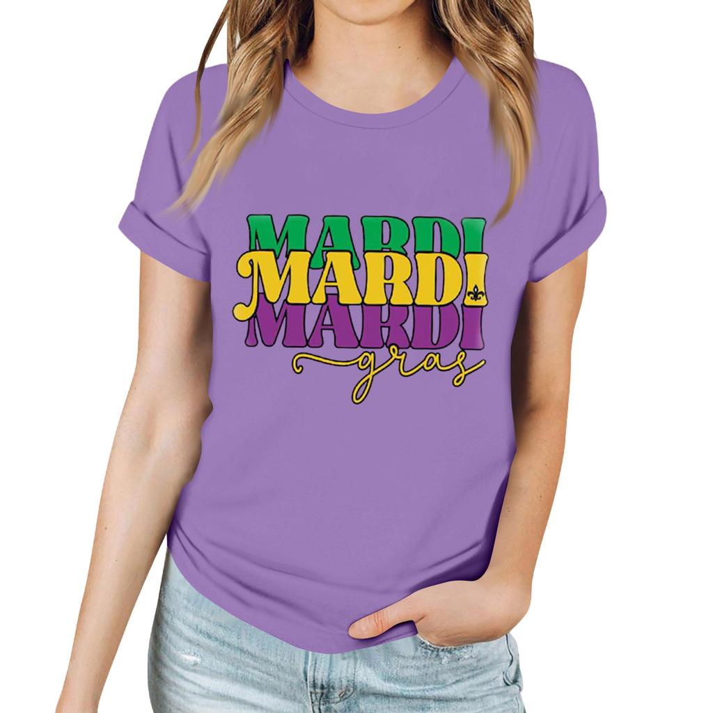 Women's Casual Carnival Print T-Shirt Round Neck Pullover Short Sleeve Top