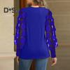 Damen-Oberteile, Rundhalsausschnitt, Mesh, hohl, Puffärmel, Pullover, Oberteile, einfarbig, vielseitige Styling-Bluse