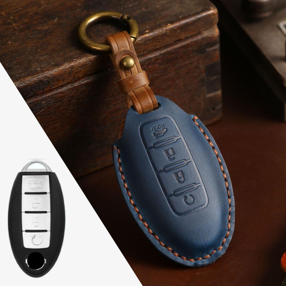 Genuine Crazy Horse Leather Key Cover Case for Nissan X Trail Qashqai Tiida Altima Sylphy Car Keys Protection