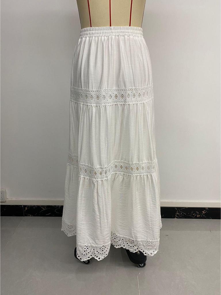 2025 Summer Lace Trim Patchwork Maxi Skirt - European Holiday Style