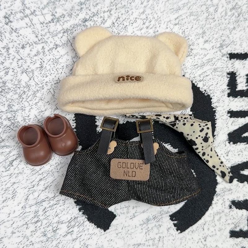 Dimo 10cm Newborn Diary Doll Clothes Set: Plush Toy Overalls and Hat for Silicone Dolls Fits Dimo Newborn Doll (Doll not included)