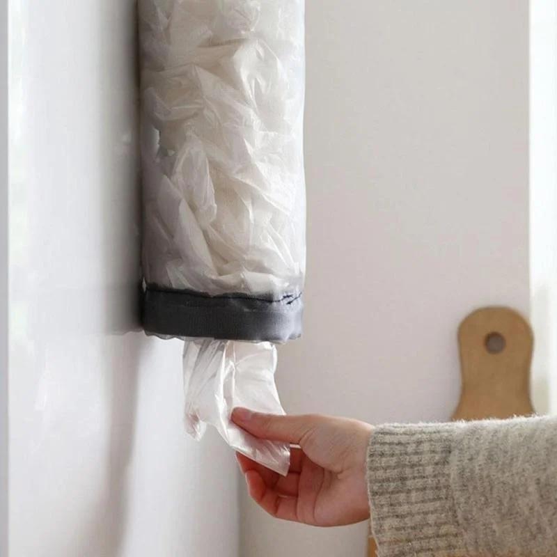Wall Mounted Trash Bag Storage Bags Home Kitchen Mesh Dispenser Organizer Garbage Bags Home Kitchen Storage