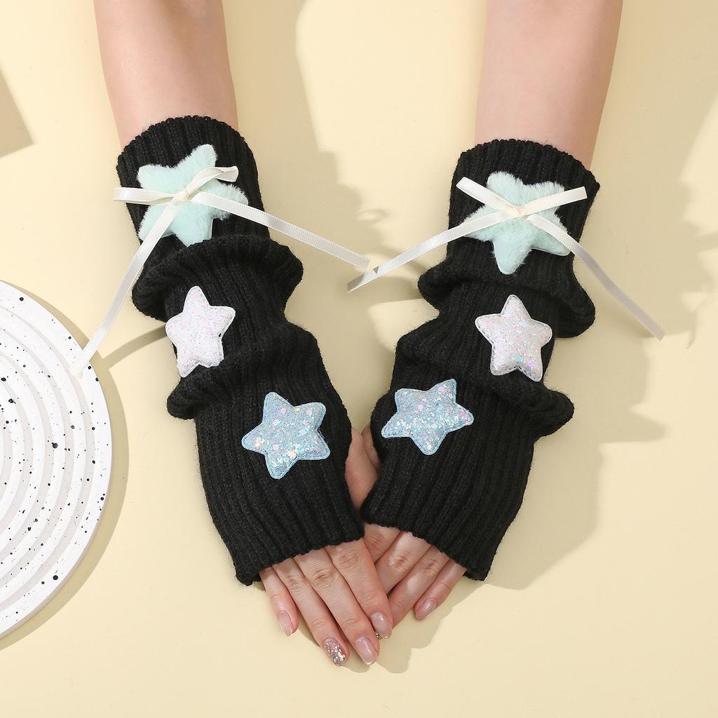 Plüsch-Stern-Armstulpen für Damen Herbst und Winter College-Stil Dui Dui Freiliegende Finger-Ärmel Gestrickte Warme Fake-Ärmel