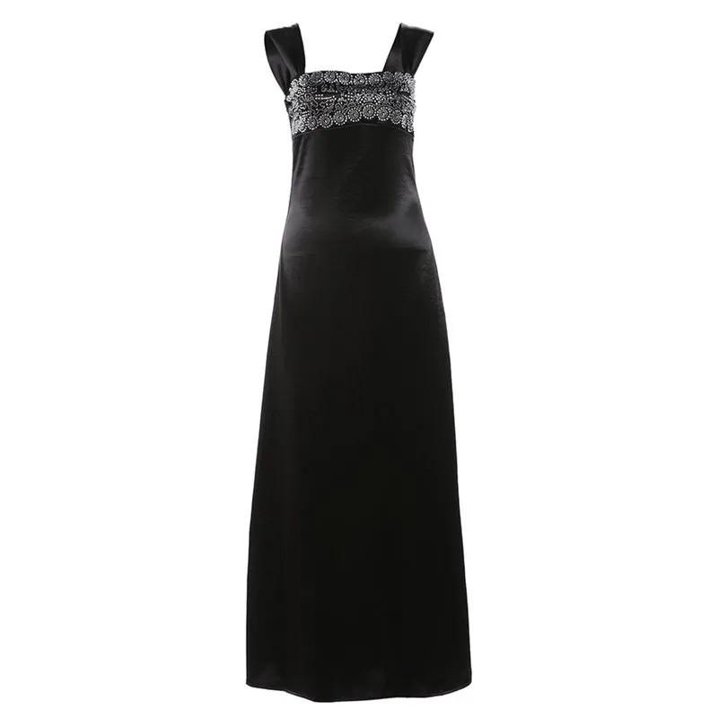French Style Sexy Diamond-embellished Square Neck Dress Slim Fit High Waist Long Women