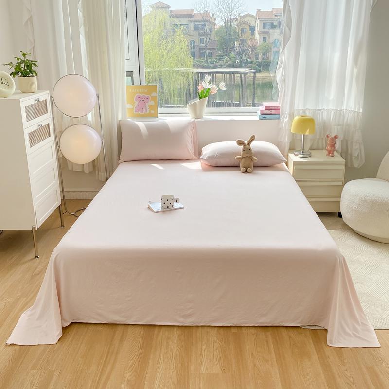 Wrinkled Washed Cotton Fitted Sheet for 1.2m Single Dorm Bed - Girlish Design 160x230cm Flat Sheet