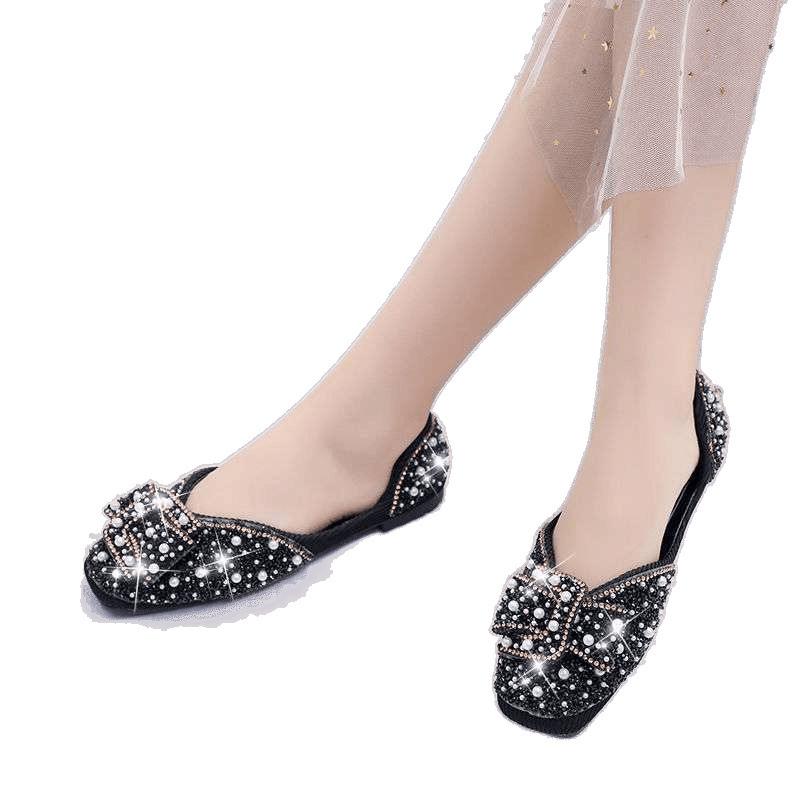 Shoes Women's 2025 New Korean Version Shallow Mouth One-pedal Single Shoes Women's Pearl Rhinestone Women's Shoes Single Shoes Evening Shoes Soft Sole