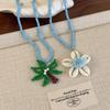 Summer Beaded Flowers Shell Coconut Tree Pendant Necklace Women'S Party Jewelry Gift