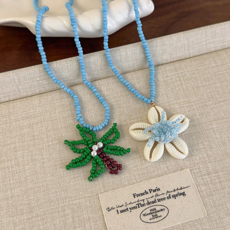 Summer Beaded Flowers Shell Coconut Tree Pendant Necklace Women'S Party Jewelry Gift