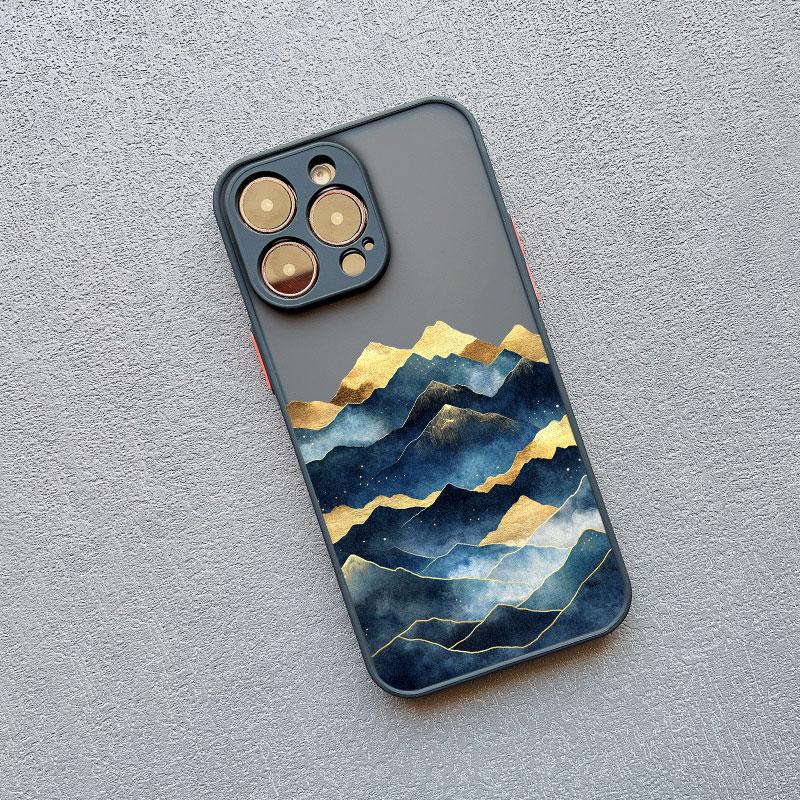 Gold And Blue Mountains Phone Case For iPhone 16 15 14 Pro Max Plus 13 12 Mini 11 Pro Max 7 8 Plus SE2 XR XS X Shockproof Covers