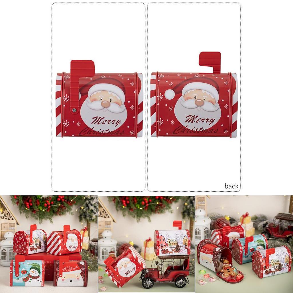 Charming Red Christmas Mailbox Decorative Metal Gift Box For Festive Candy Storage