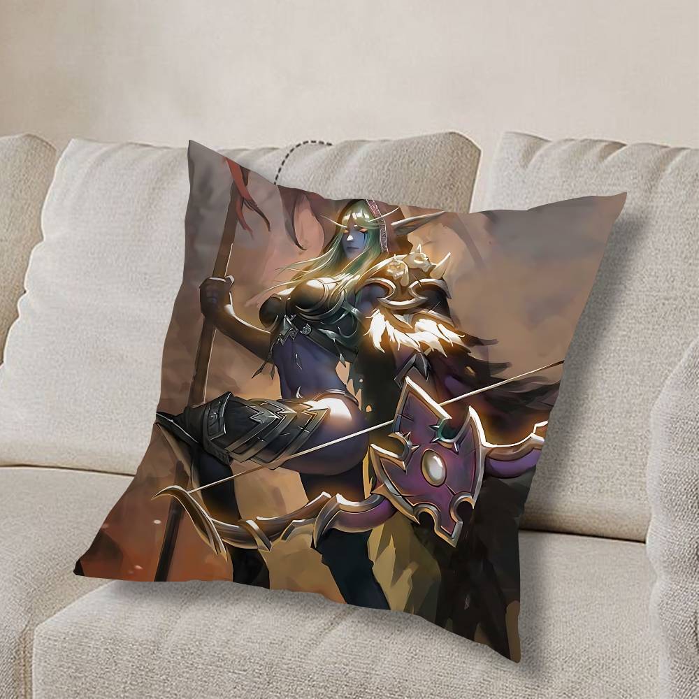 GAME W-World Of Warcraft-ES Pillow Case Anti-dustmite Pillowcase Invisible Zipper Silky Short Plush Sofa Cushion Cover