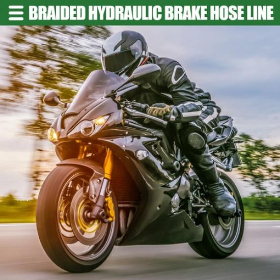 60cm Motorcycle Braided Hydraulic Brake Line Oil Hose Black Silver 1 Set