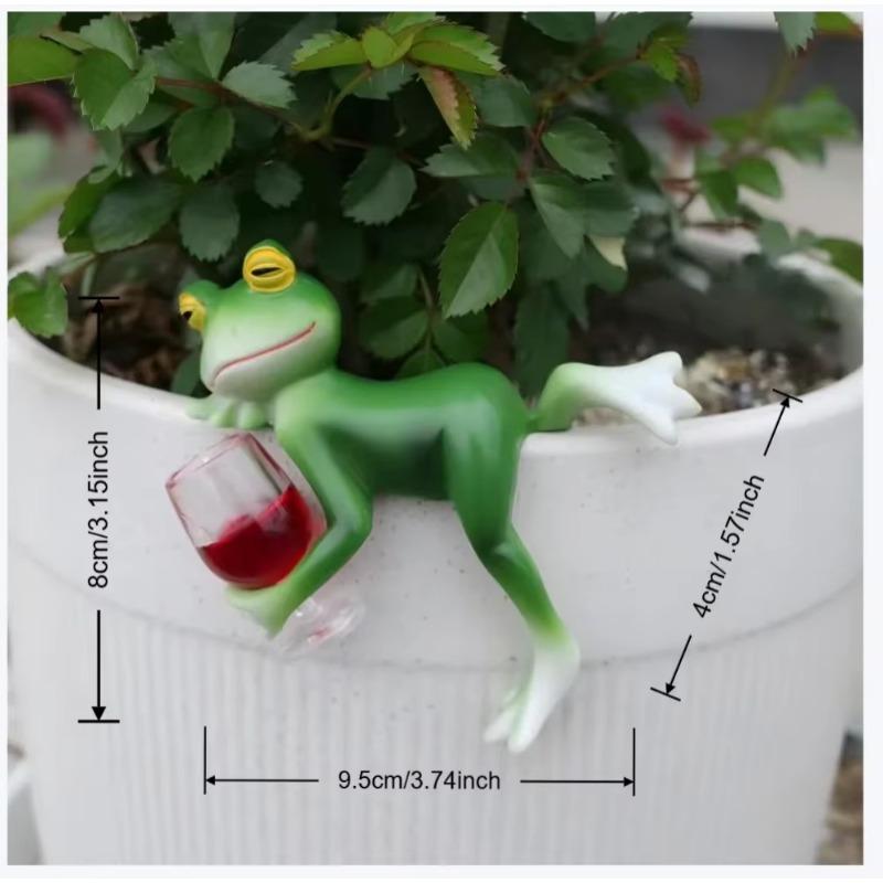 Funny Drinking Frog Statue, Sherum Resin Hanging Pot Hugger Sculpture for Garden, Whimsical Outdoor Vianys Frog Figurine Plant Pot Ornament