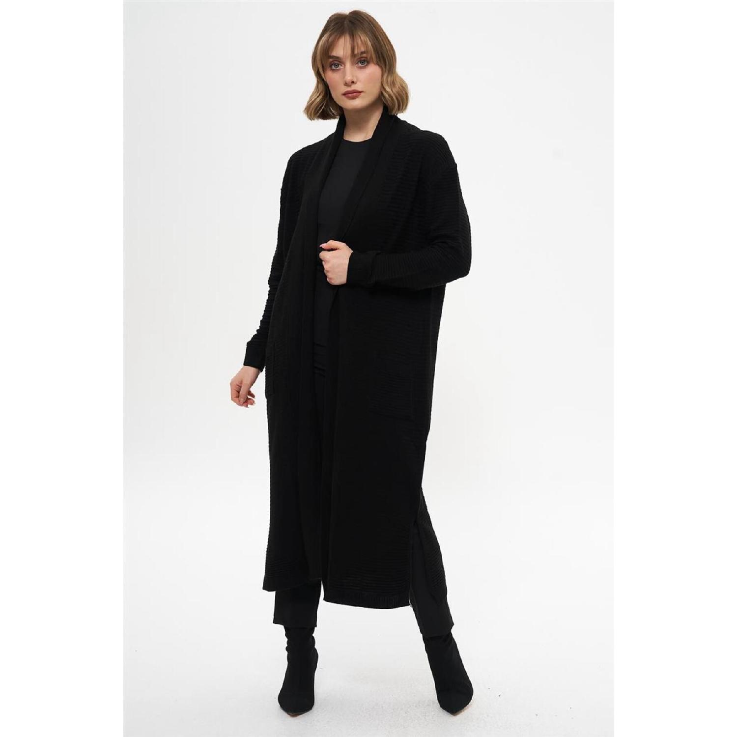 

Self Patterned Long Cardigan-black 104-01 Standart чорний