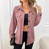 Dames Corduroy Lange Mouwen Shirt Retro Simpel Omgeslagen Kraag Shirt