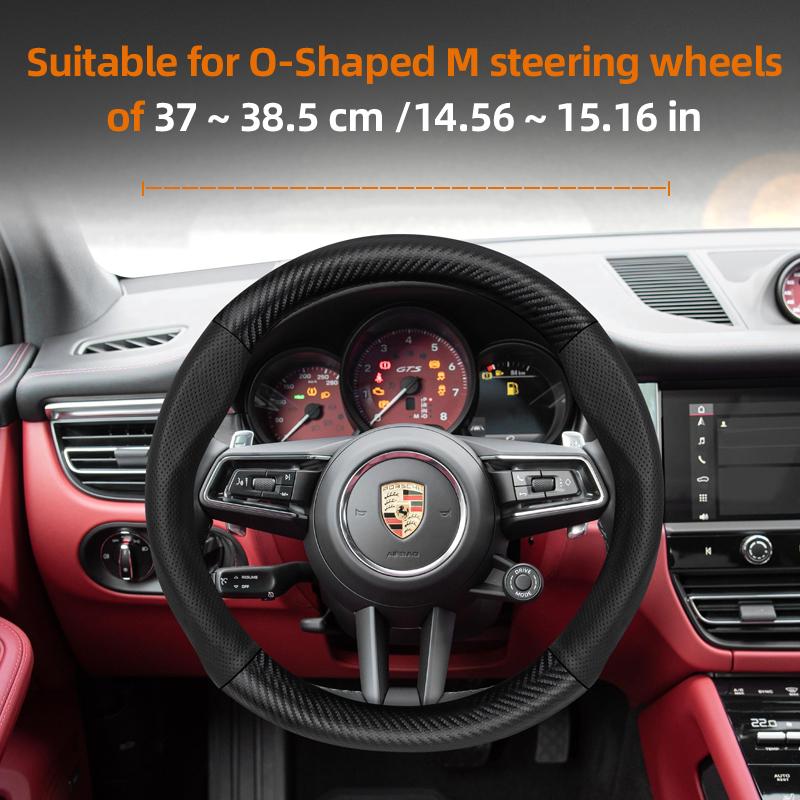 Suitable for Porsche Perforated Leather Matte Carbon Fiber Texture Steering Wheel Cover Cayenne Macan 911 Panamera 718 Taycan