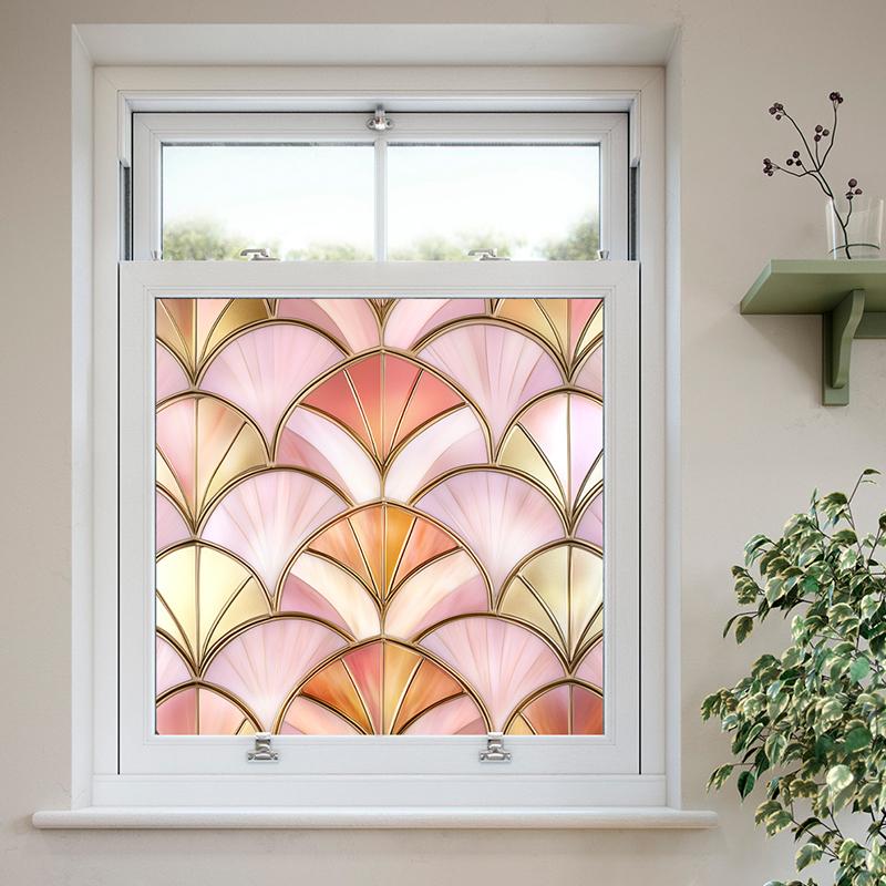 50x50cm Vintage Pattern PVC Patch Colorful Fan Shaped Film Durable Privacy Decor